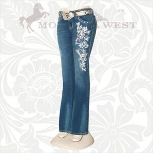 Montana Trinity West stretchy boot cut jeans w studs rhinestone embroidery SZ:17